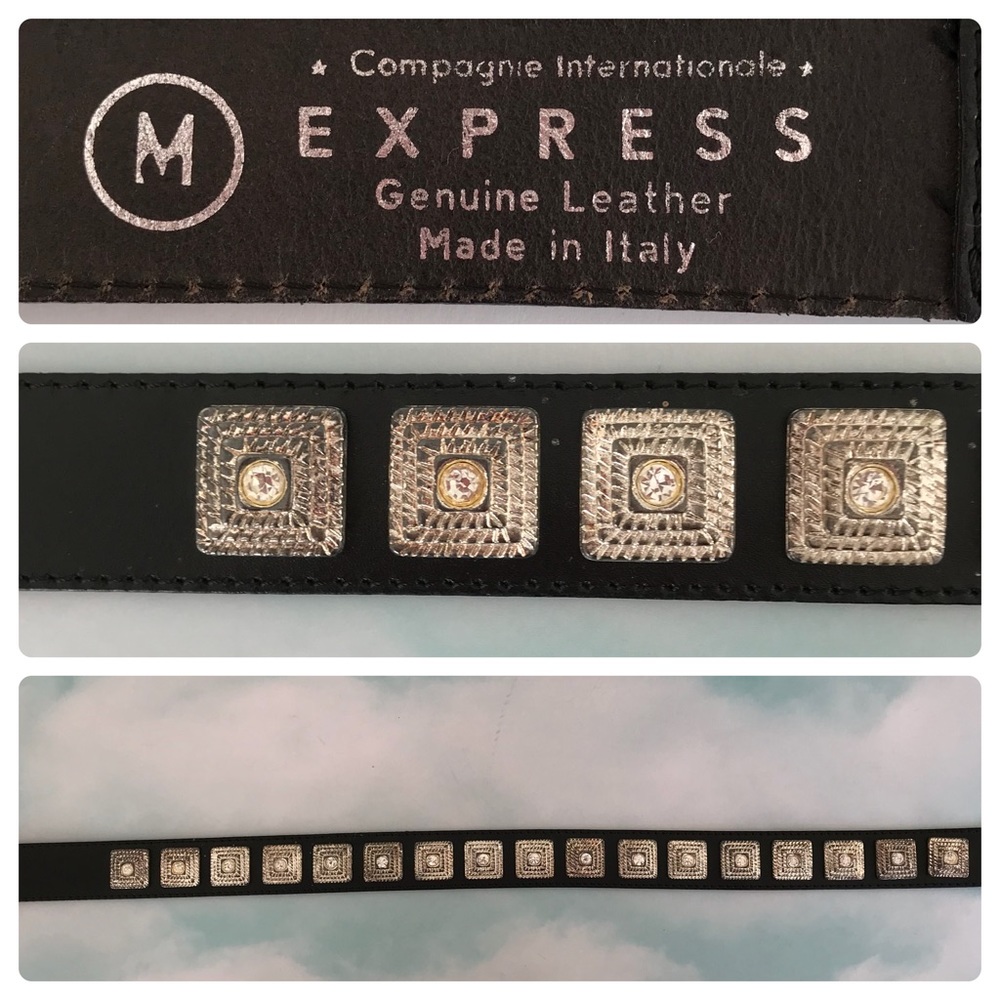 Express Leather Black Leather and Bling Belt